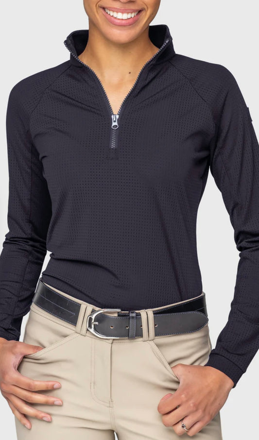 WWF Team Kastel Denmark Navy Perforated Long Sleeve Mock Neck Sun Shirt